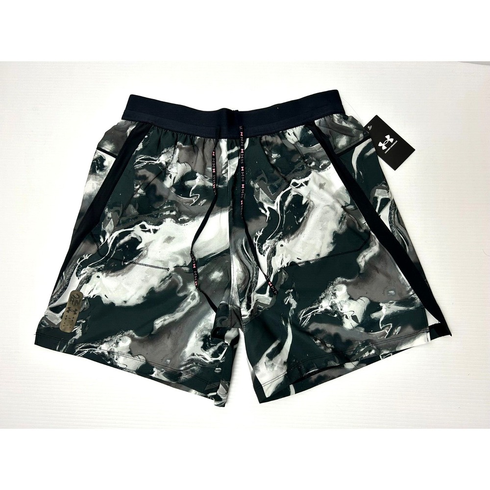 Under Armour Men's UA Run Anywhere Shorts Black White Marble Pattern Size Large